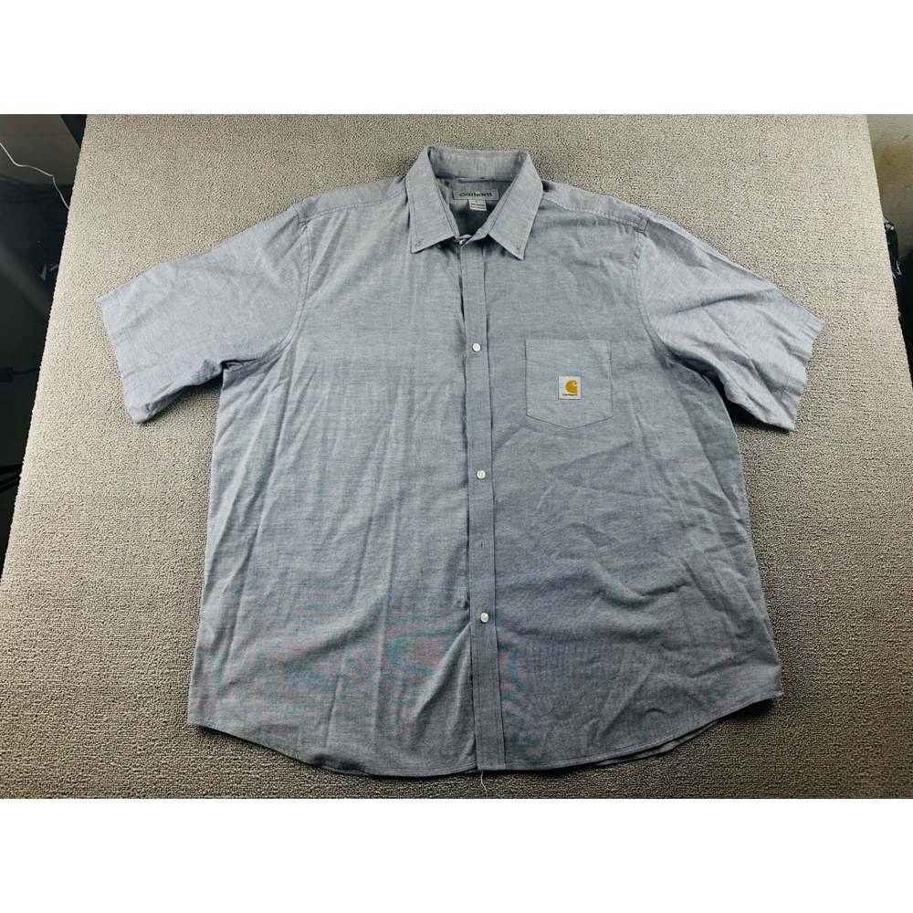 Carhartt‎ Button Down Shirt Men L Blue Relaxed Fit Short Sleeve Outdoor Workwear
